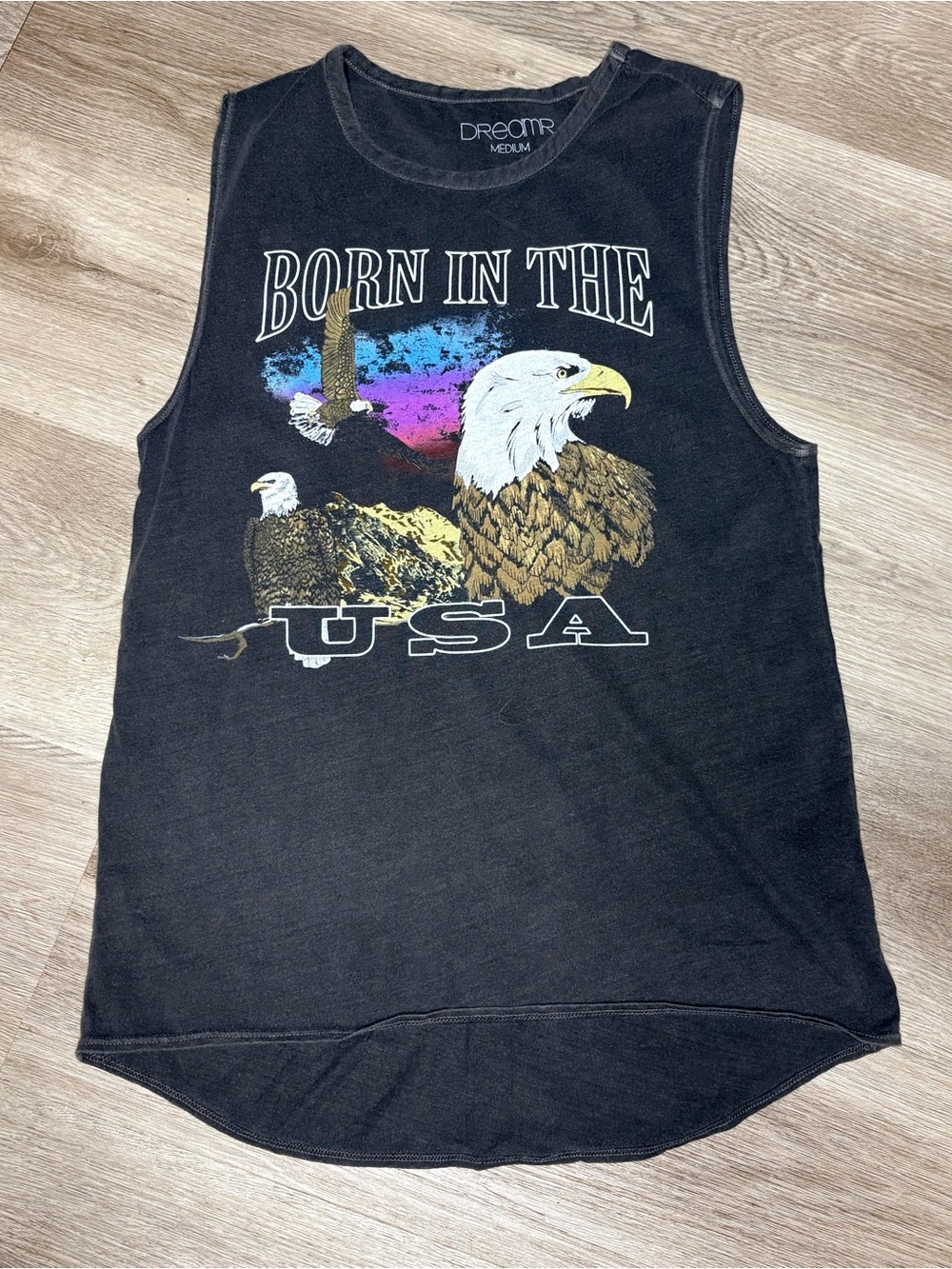 Born in the USA Eagle Graphic Tank Top Medium Vintage Style Sleeveless Shirt
